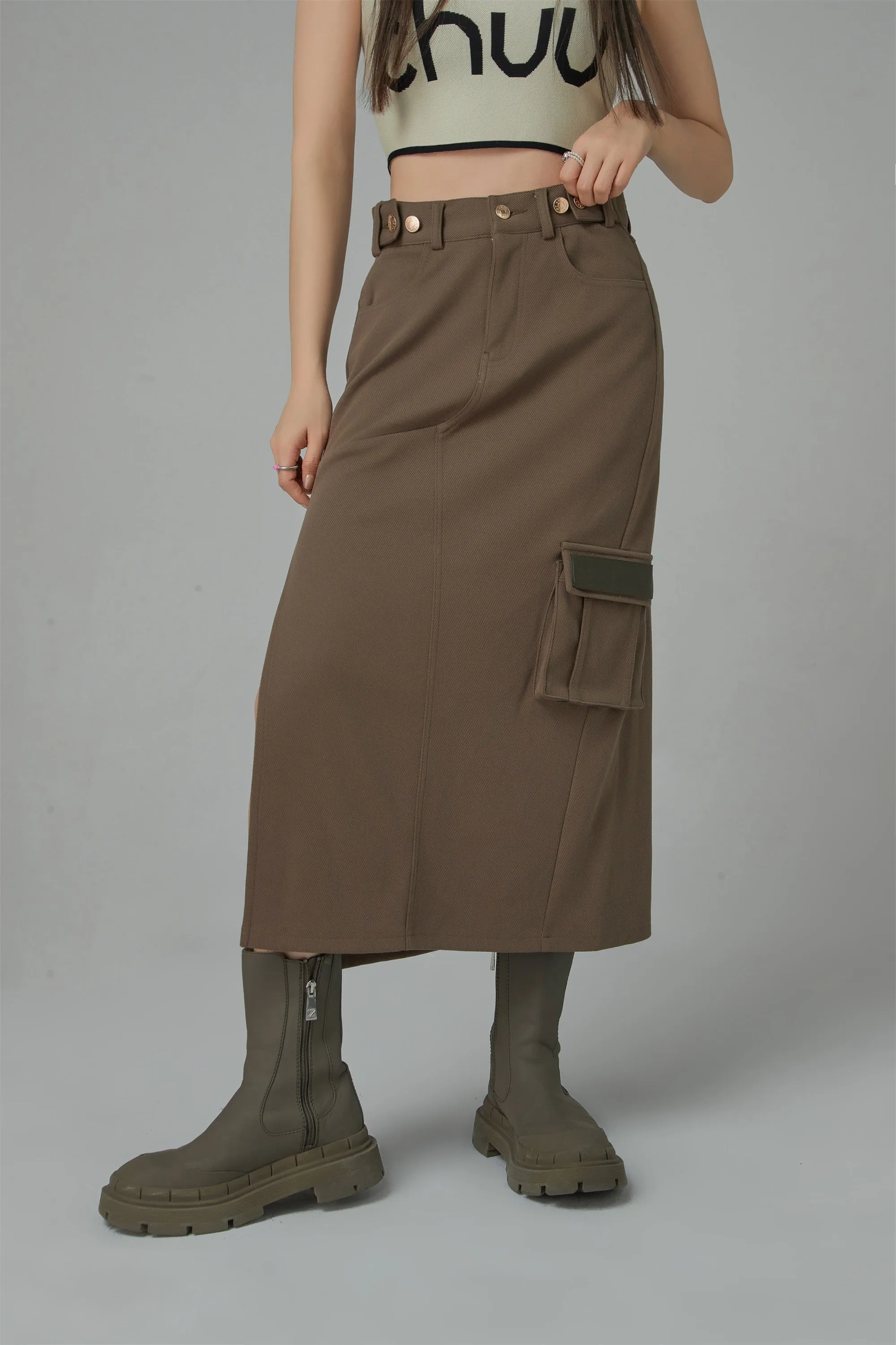 A New Thing Split A-Line Cargo Skirt