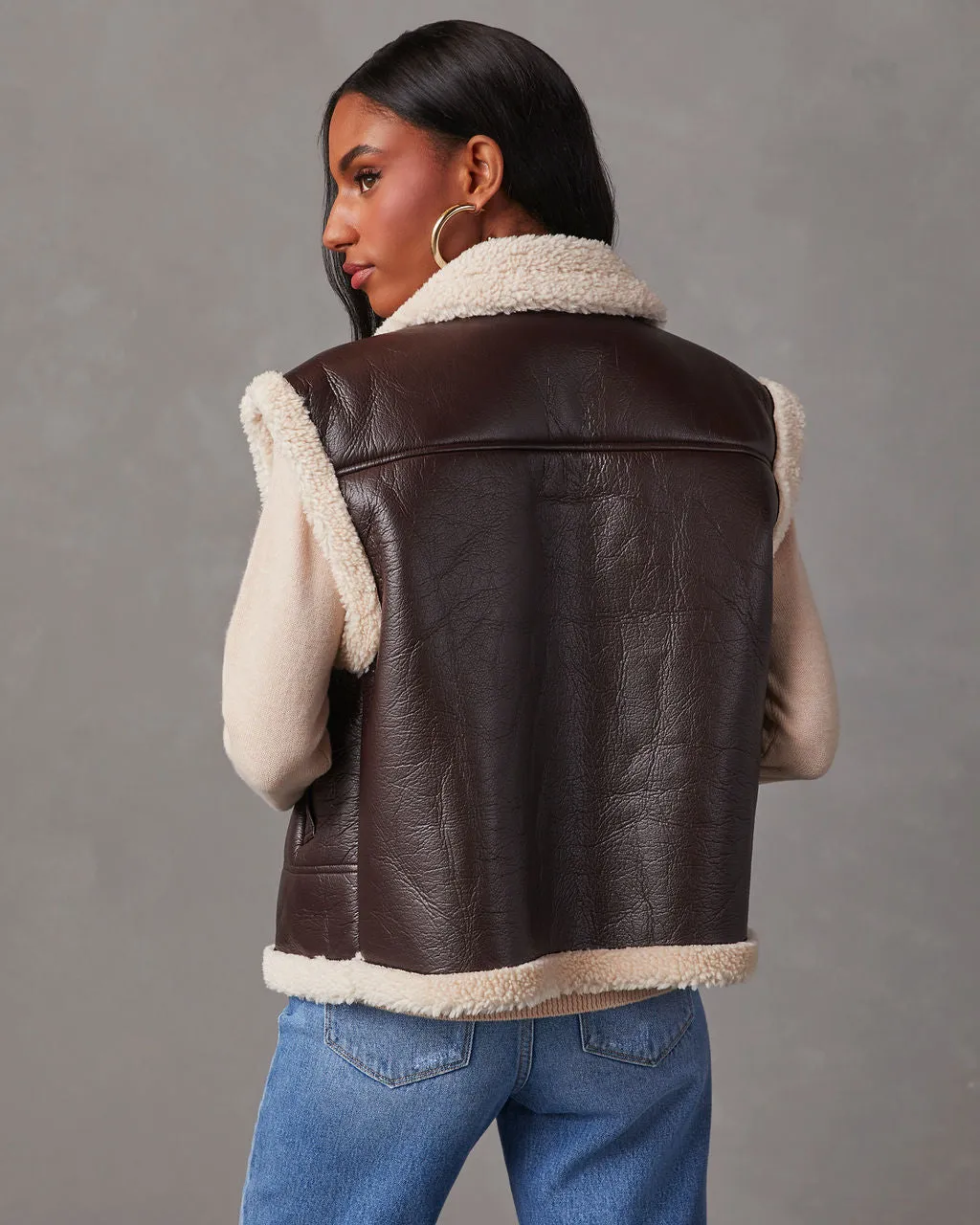 Beckett Oversized Faux Leather Sherpa Vest