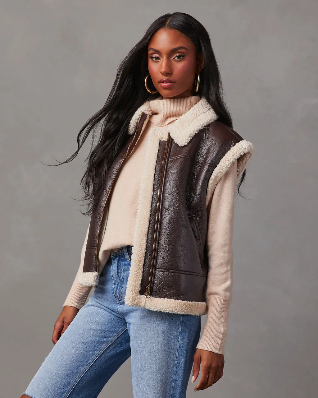 Beckett Oversized Faux Leather Sherpa Vest