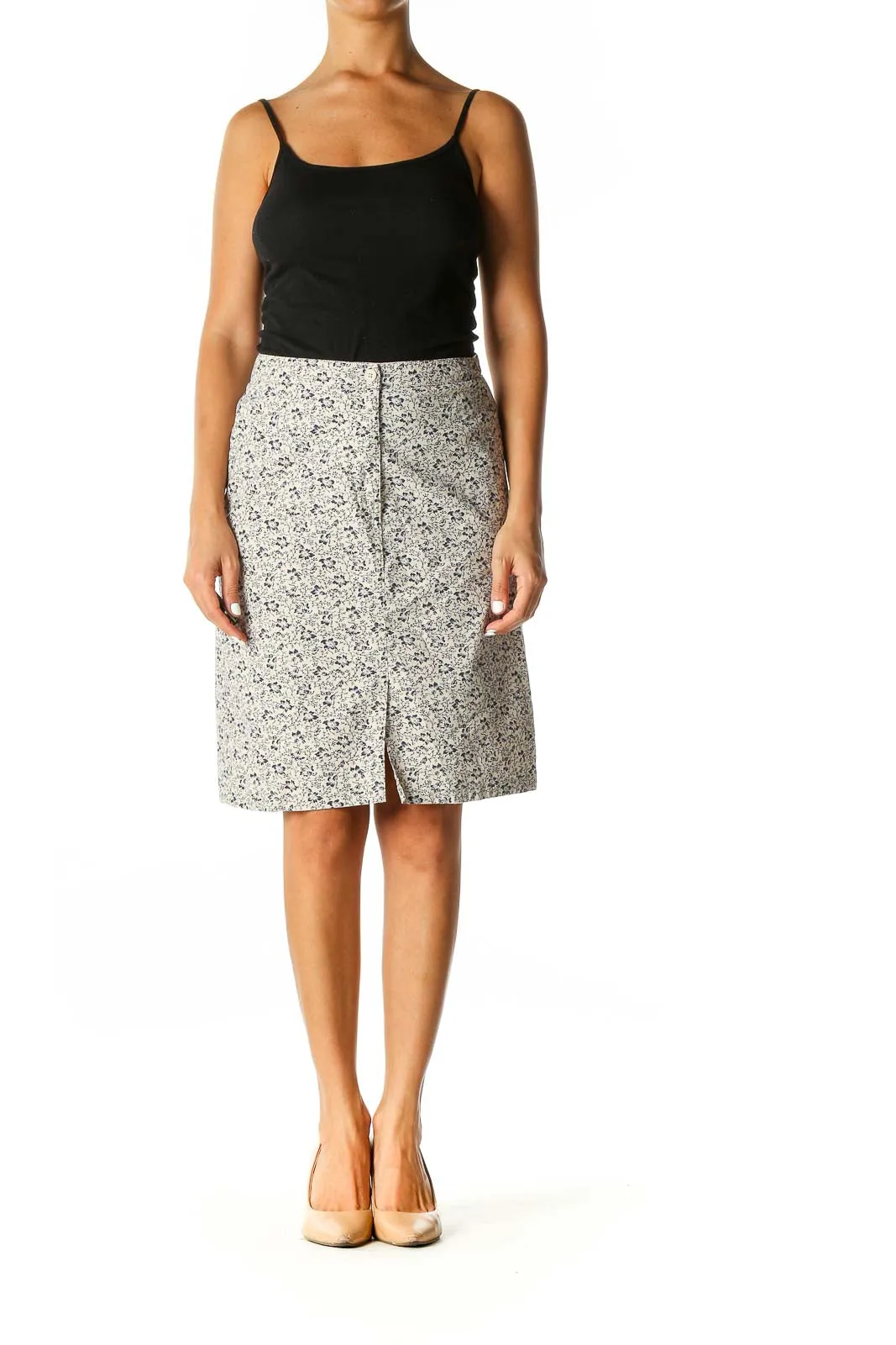 Beige Printed All Day Wear A-Line Skirt