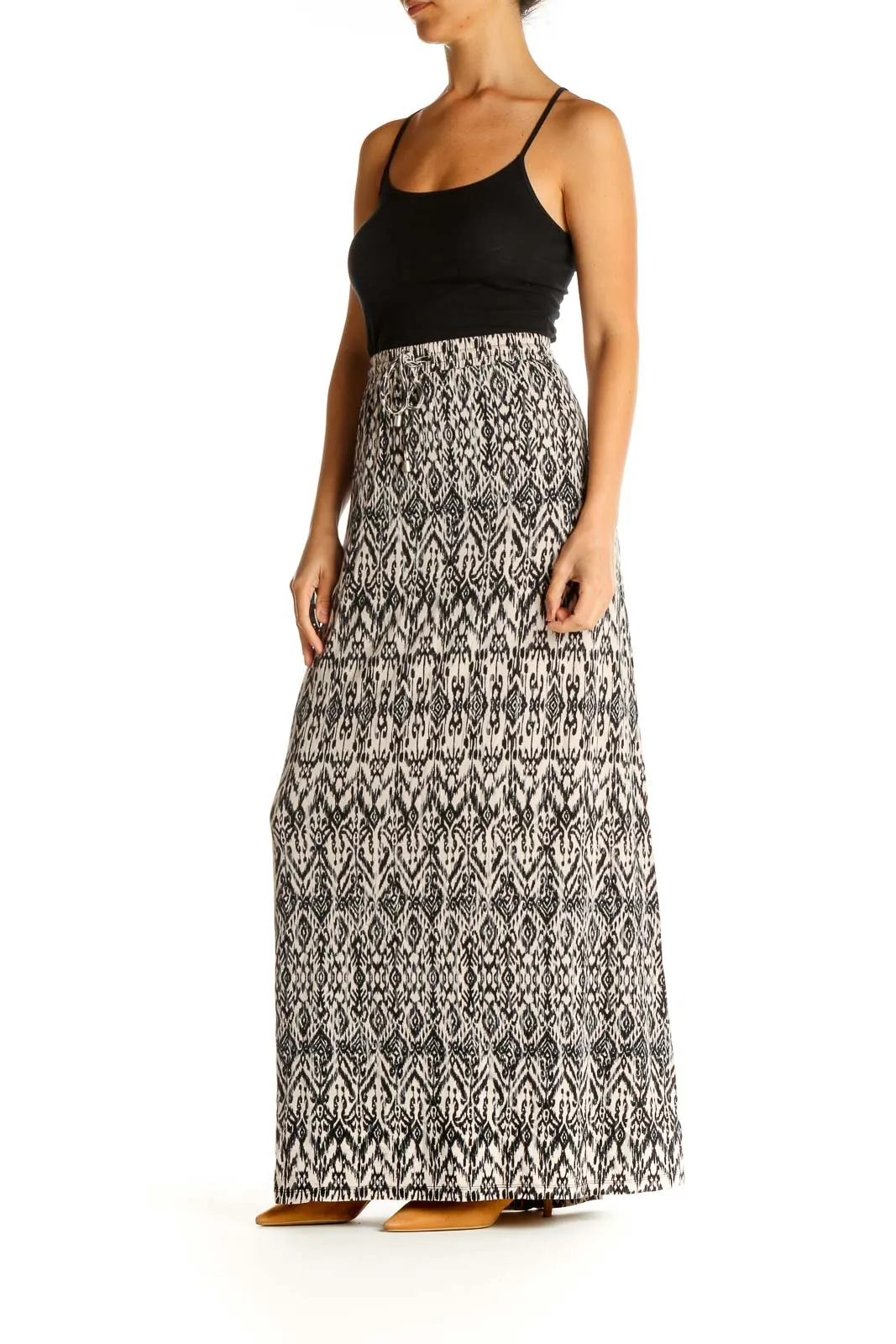 Beige Printed Bohemian A-Line Skirt