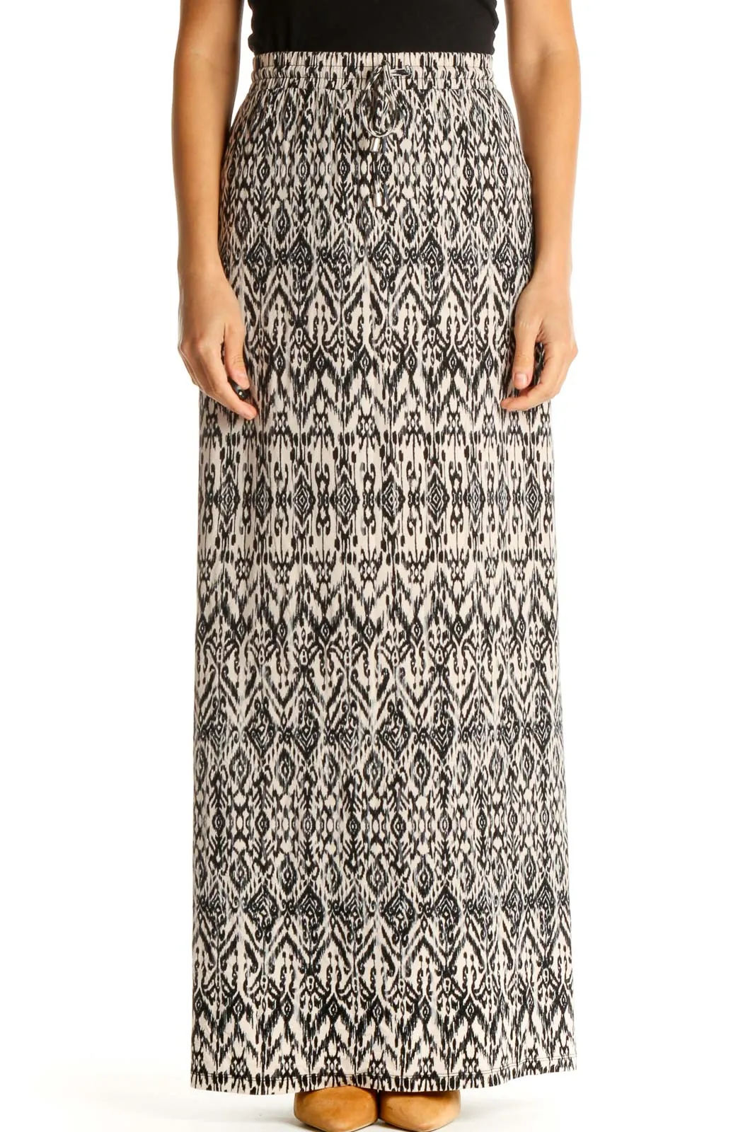 Beige Printed Bohemian A-Line Skirt