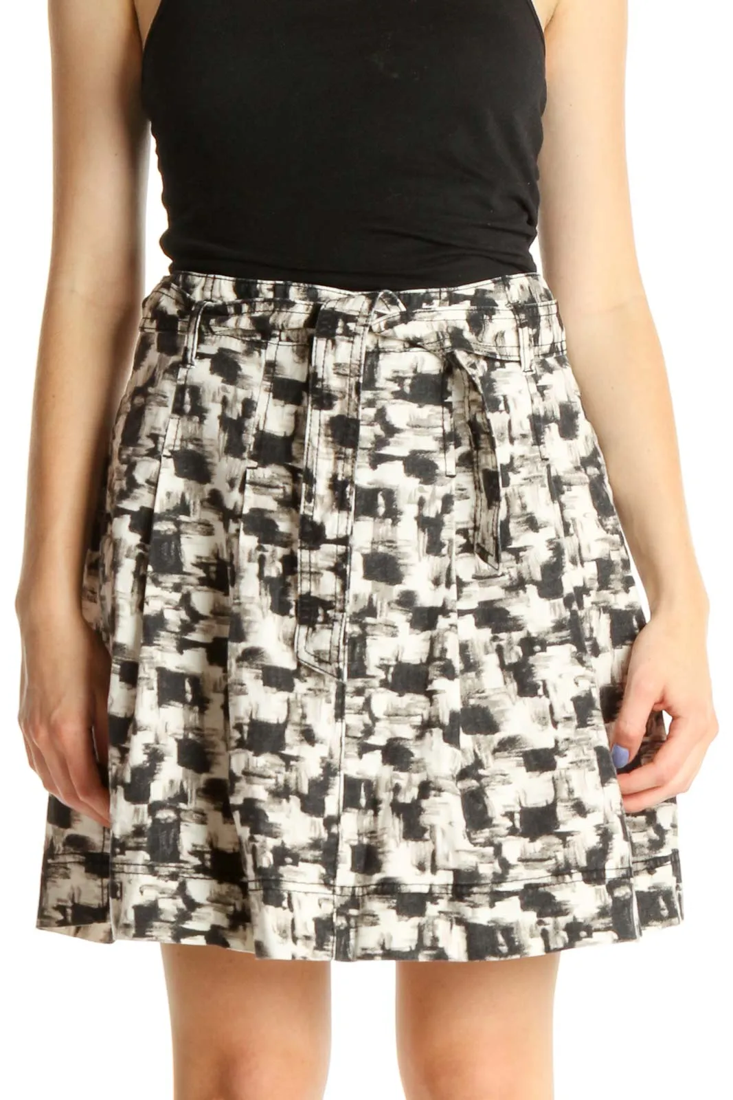 Beige Printed Brunch A-Line Skirt