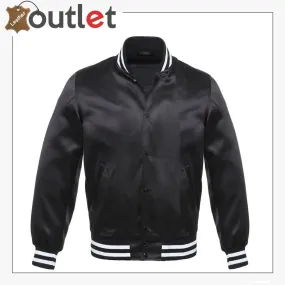 Black Bomber Style Leather Varsity Jacket