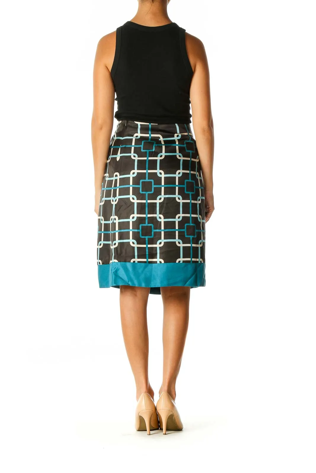 Black Printed Retro Straight Skirt