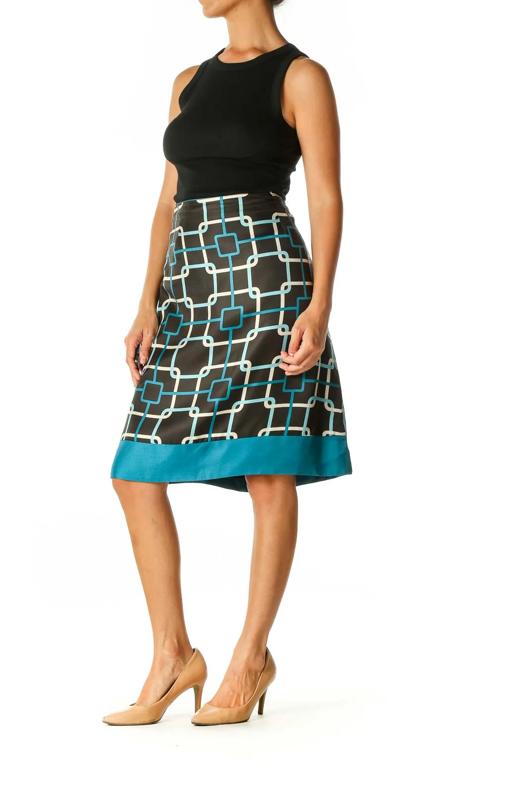 Black Printed Retro Straight Skirt