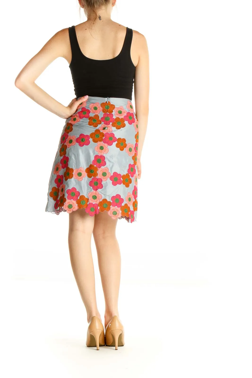 Blue Floral Print Holiday A-Line Skirt