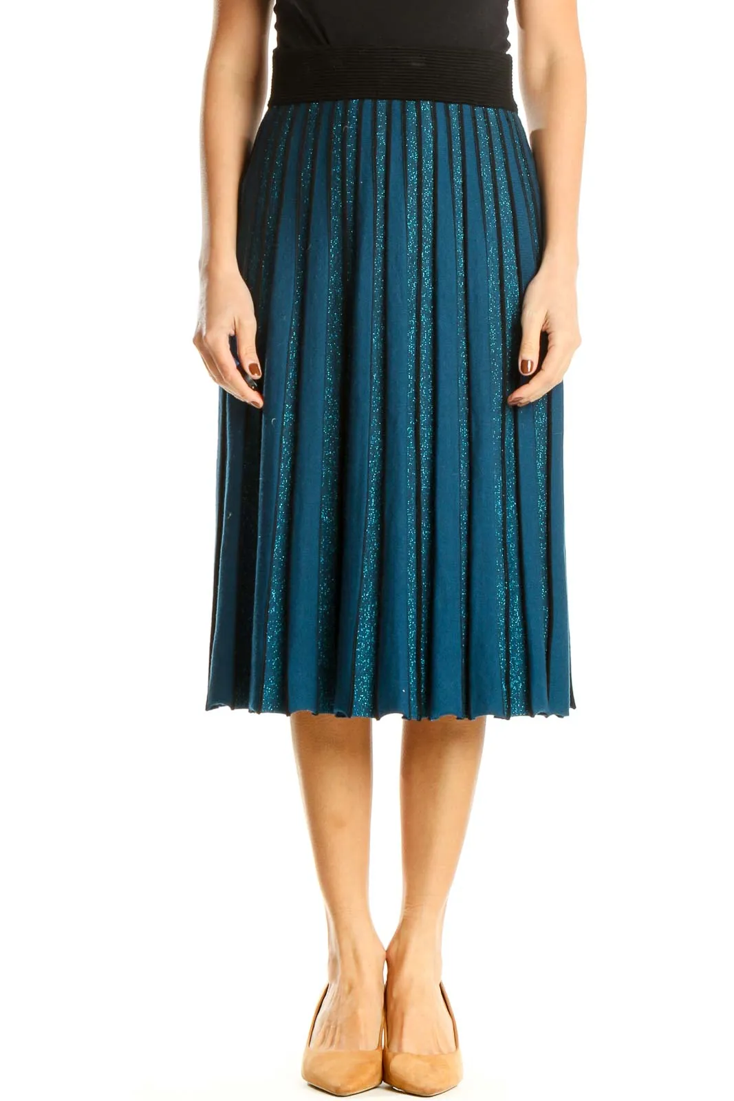 Blue Holiday Shimmer Pleated Skirt