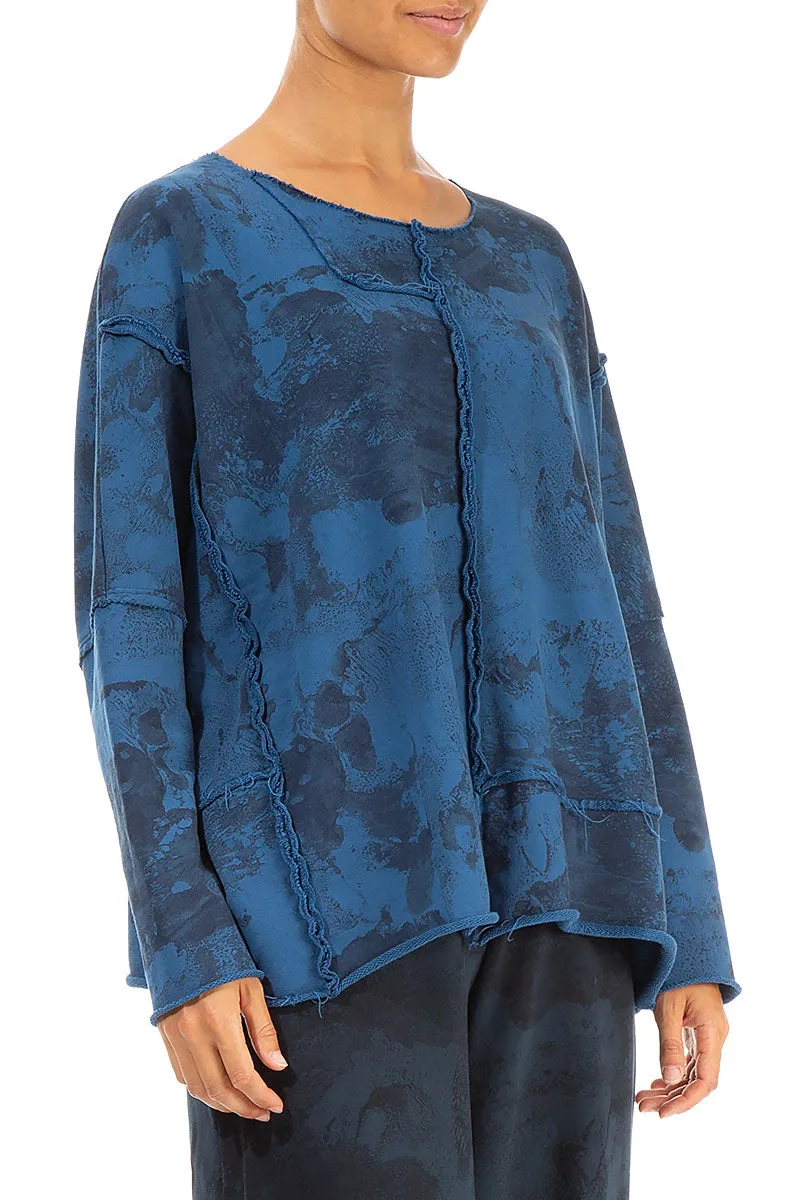 Boxy Azure Marble Cotton Jumper