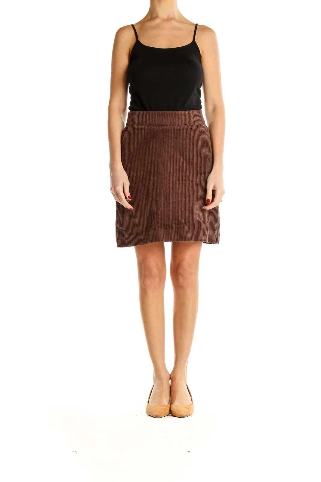 Brown Corduroy A-Line Mini Skirt