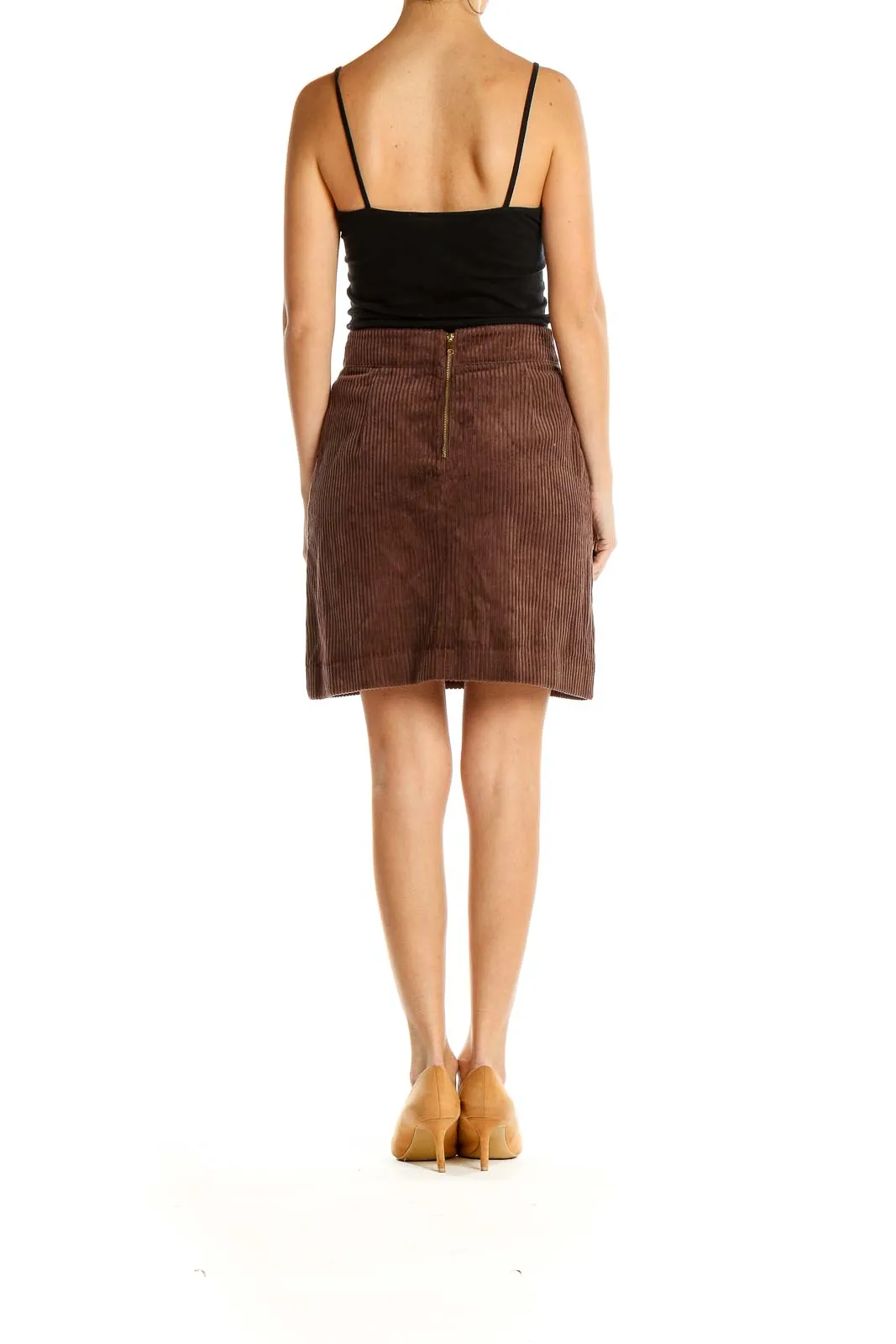 Brown Corduroy A-Line Mini Skirt