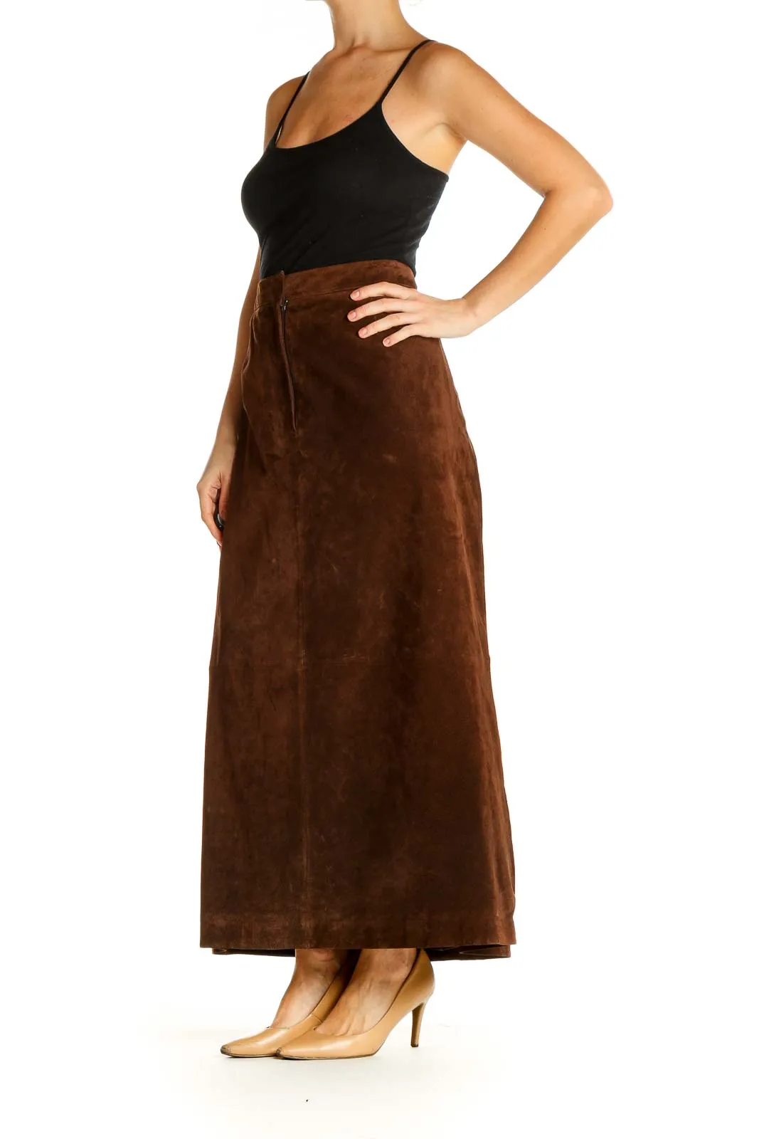 Brown Textured Holiday A-Line Skirt