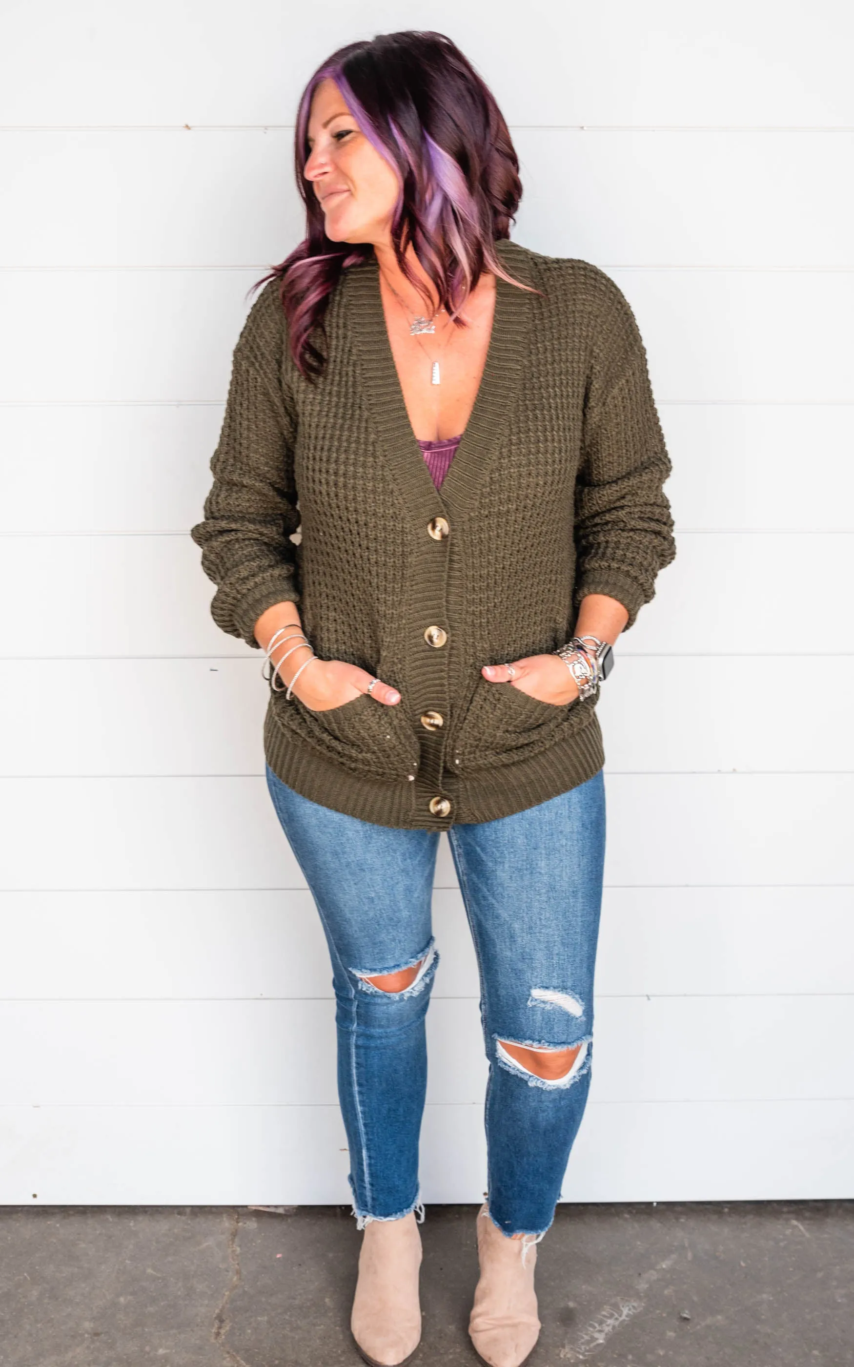 Button Up Waffle Cardigan - Final Sale