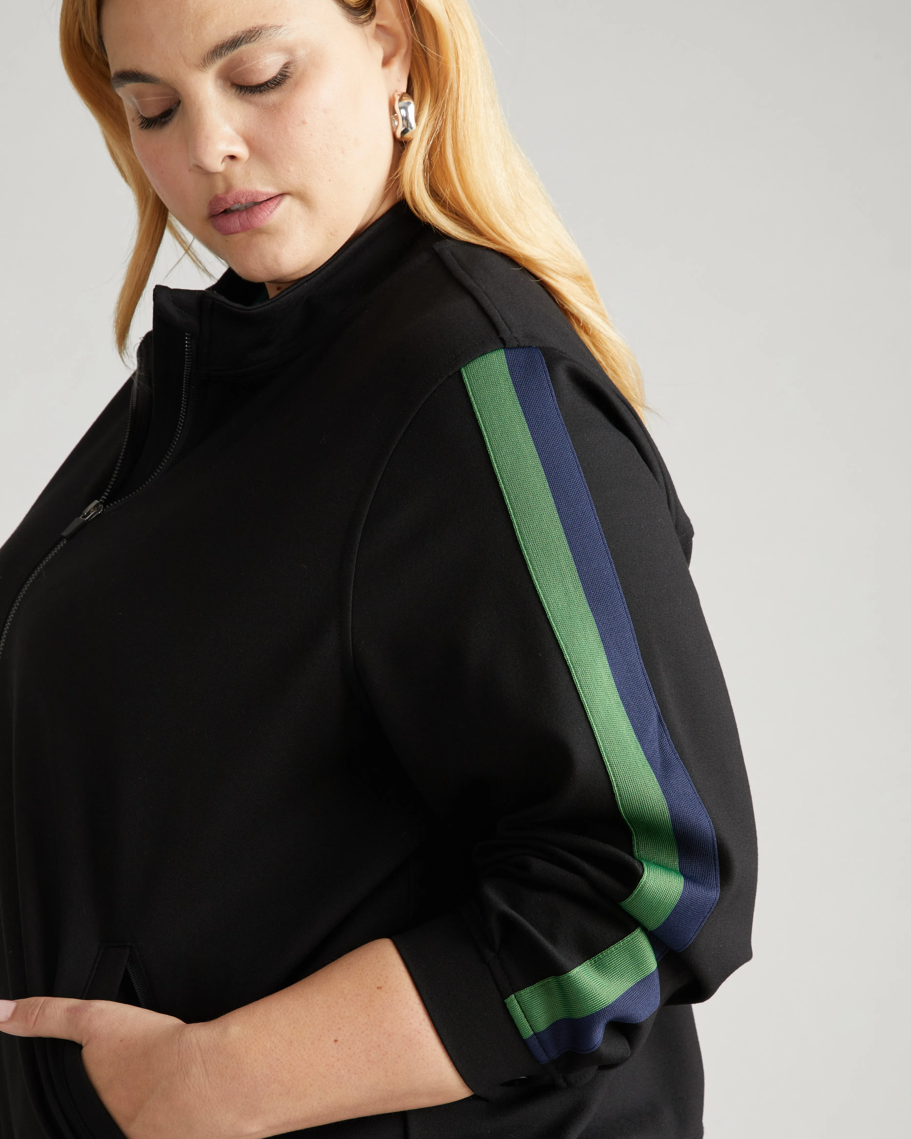 Camden Ponte Bomber Jacket - Black with Jardin/Navy Stripe