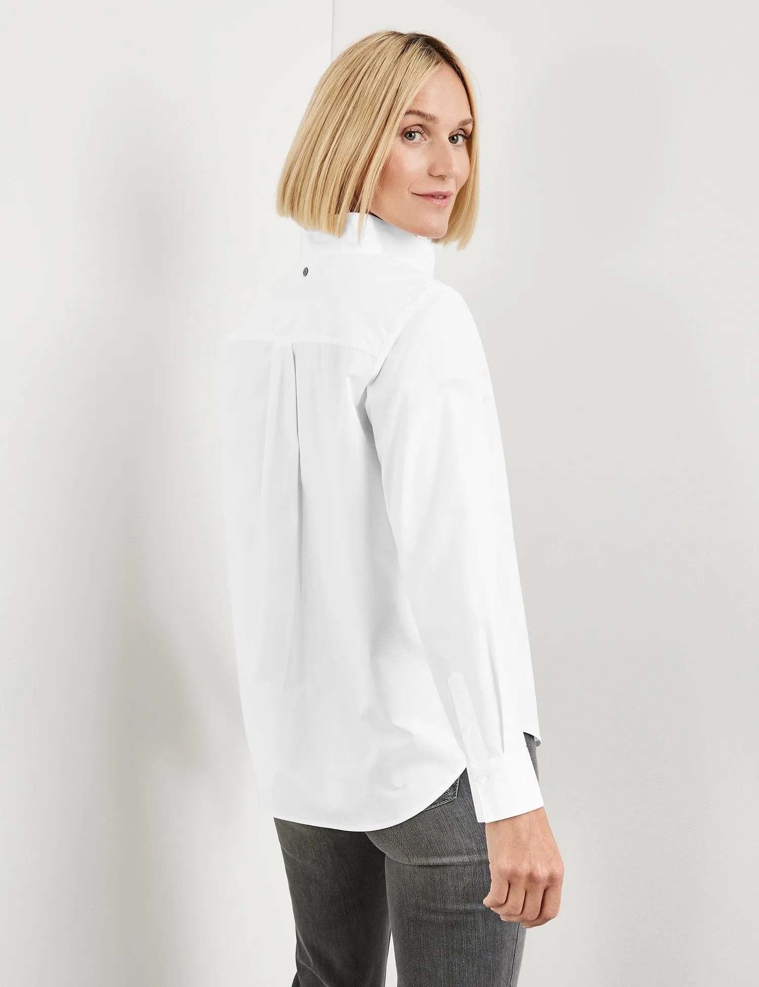 Cotton Blouse with Stand-up Collar