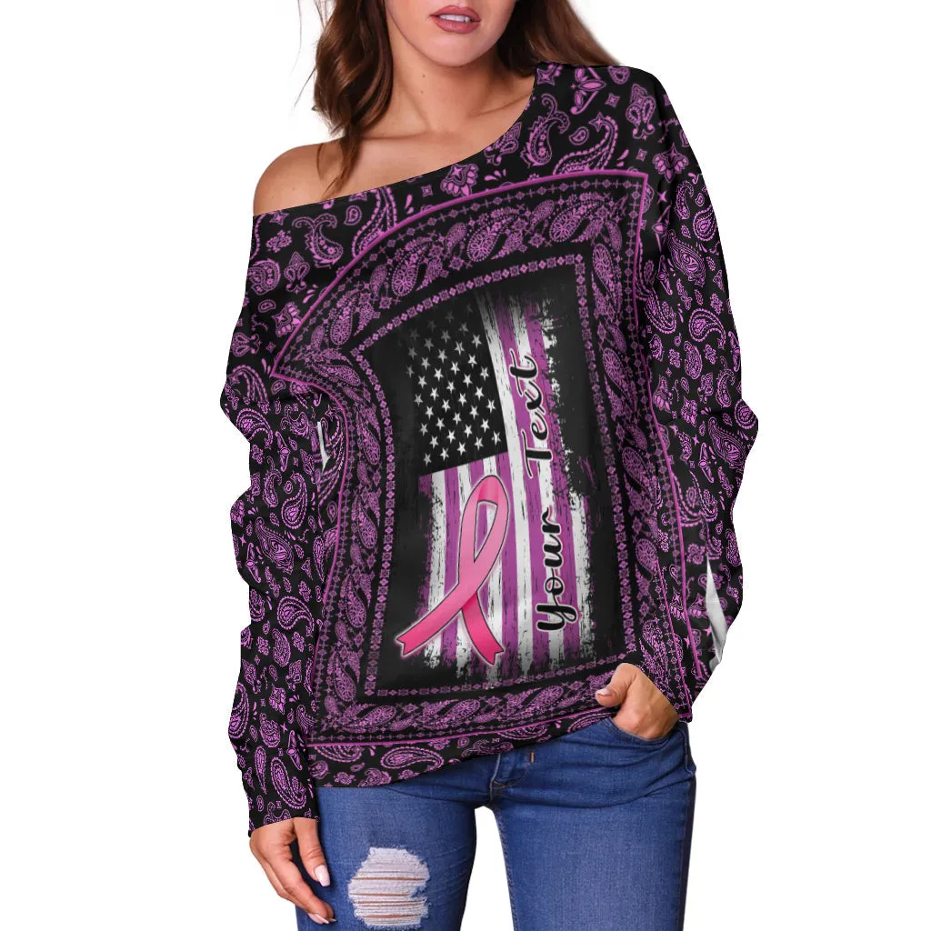 (Custom Personalised) Breast Cancer - Off Shoulder Sweater Black Paisley Pattern In October We Wear PINK LT13