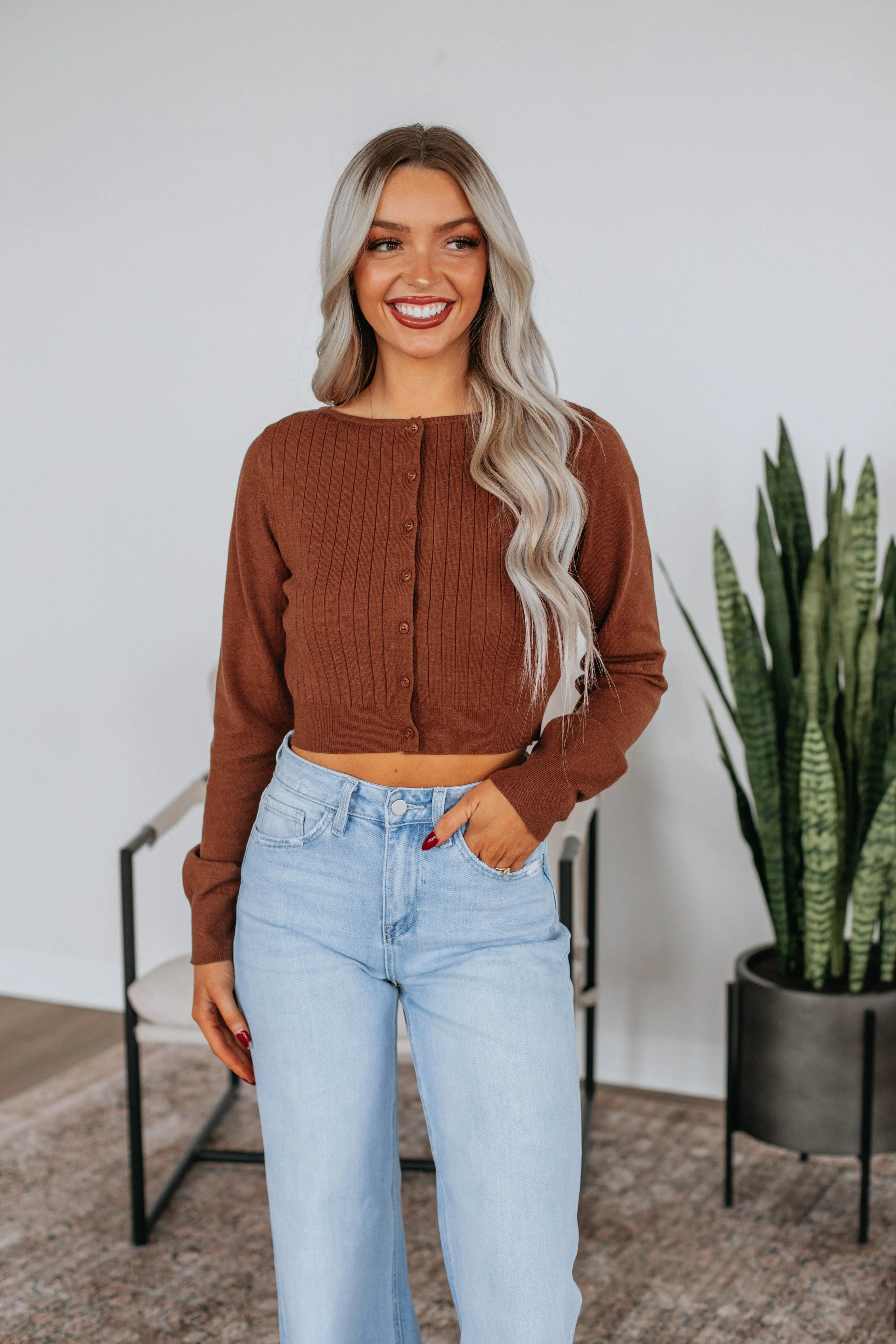 Duvall Ribbed Cardigan - Chocolate