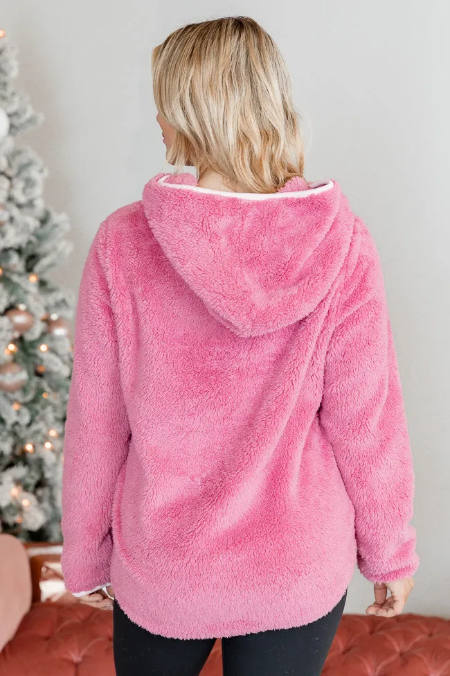 Fine Line Berry and Pink Contrast Lining Sherpa Hoodie FINAL SALE