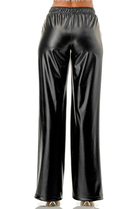 Fleece Faux Leather Parachute Pants