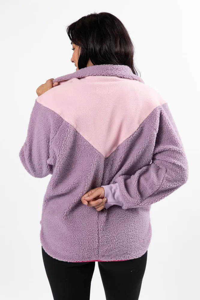 Good Feelings Purple Multi Colorblock Sherpa Pullover SALE