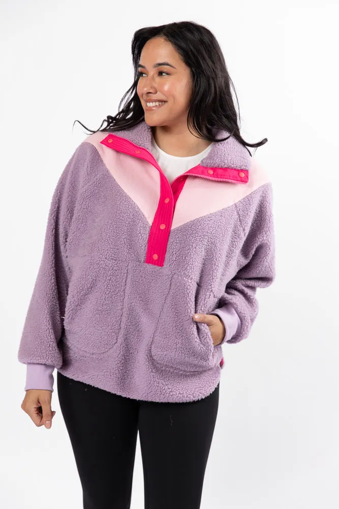 Good Feelings Purple Multi Colorblock Sherpa Pullover SALE