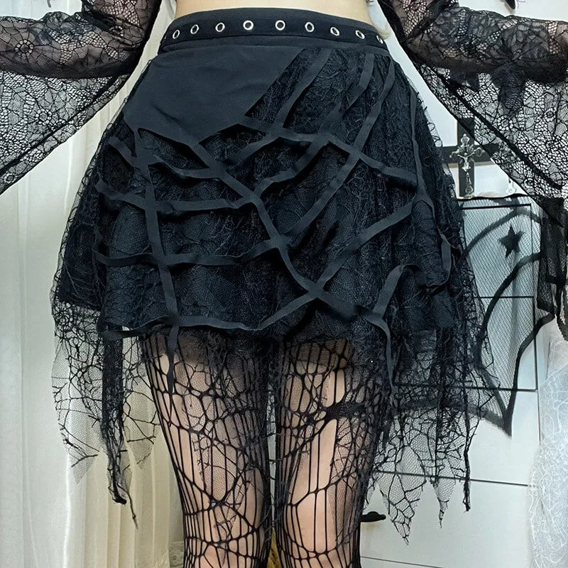 Goth punk spider web tassels skirt