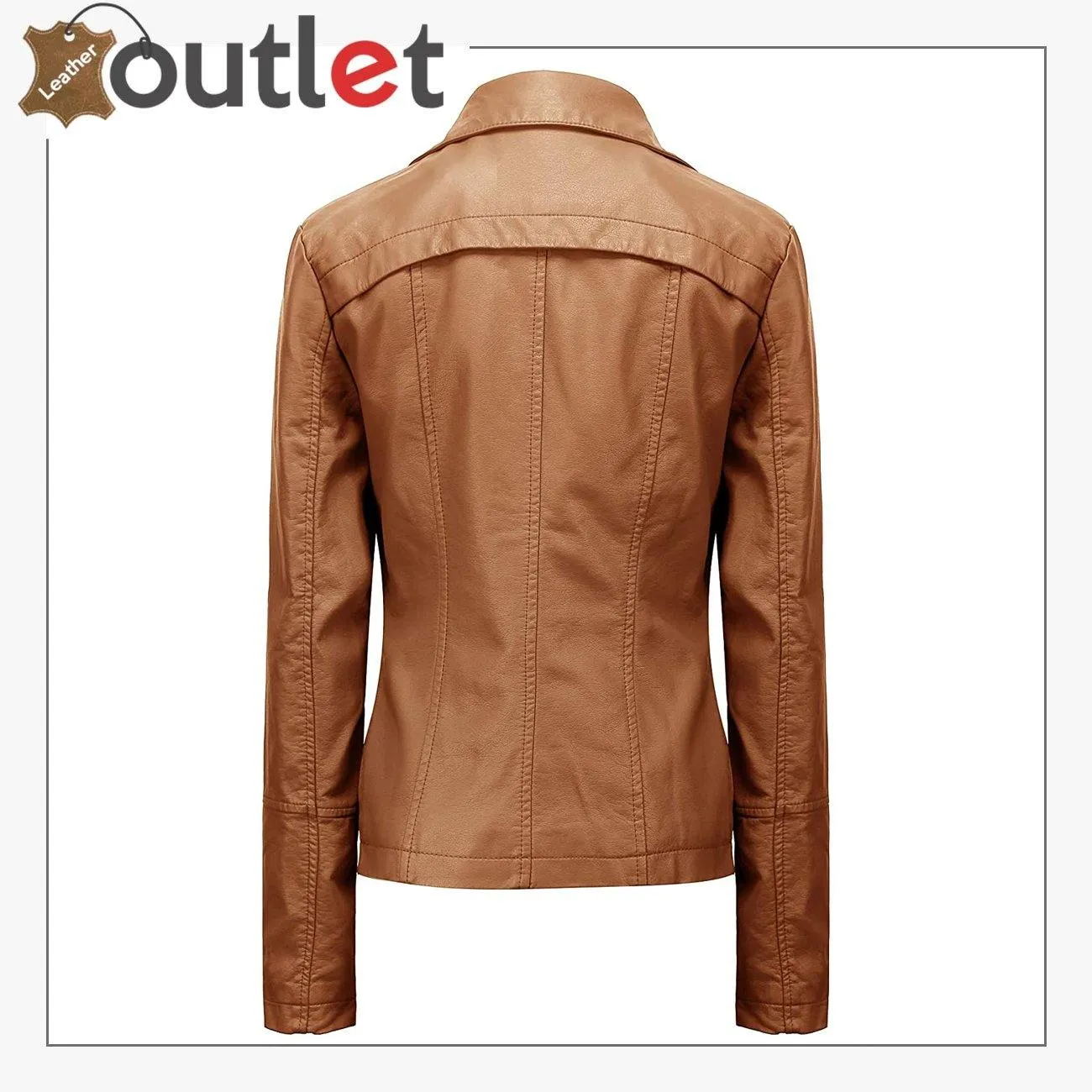 High Color Brown Leather Bomber Jacket For Women