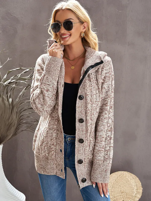 Hooded Coziness Cardigan | Mid-Length Knit Button-Up Sweater