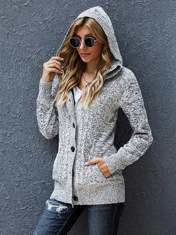 Hooded Coziness Cardigan | Mid-Length Knit Button-Up Sweater