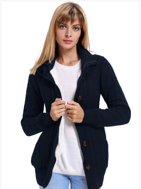 Hooded Coziness Cardigan | Mid-Length Knit Button-Up Sweater