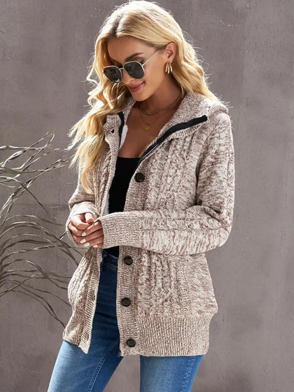 Hooded Coziness Cardigan | Mid-Length Knit Button-Up Sweater