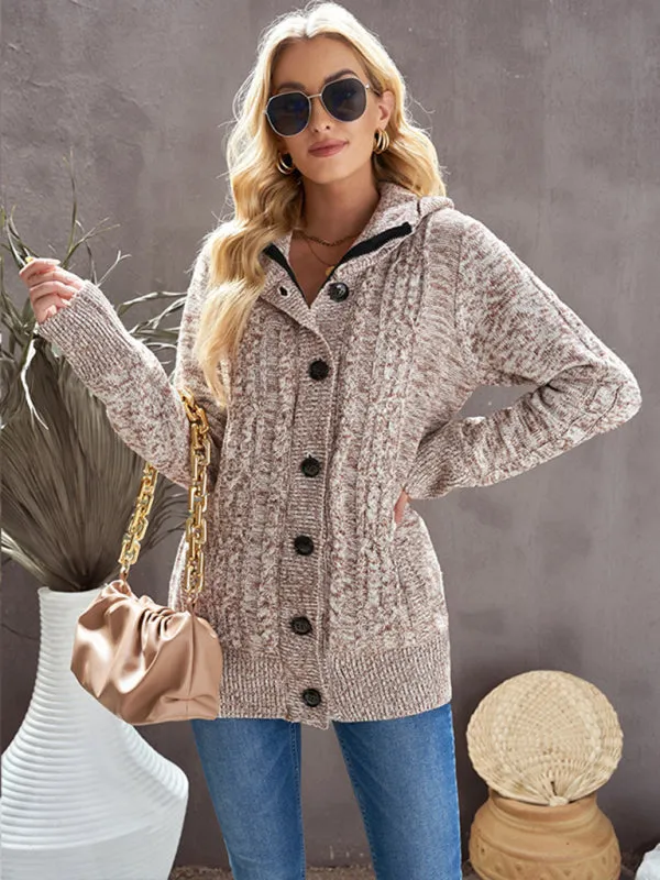 Hooded Coziness Cardigan | Mid-Length Knit Button-Up Sweater