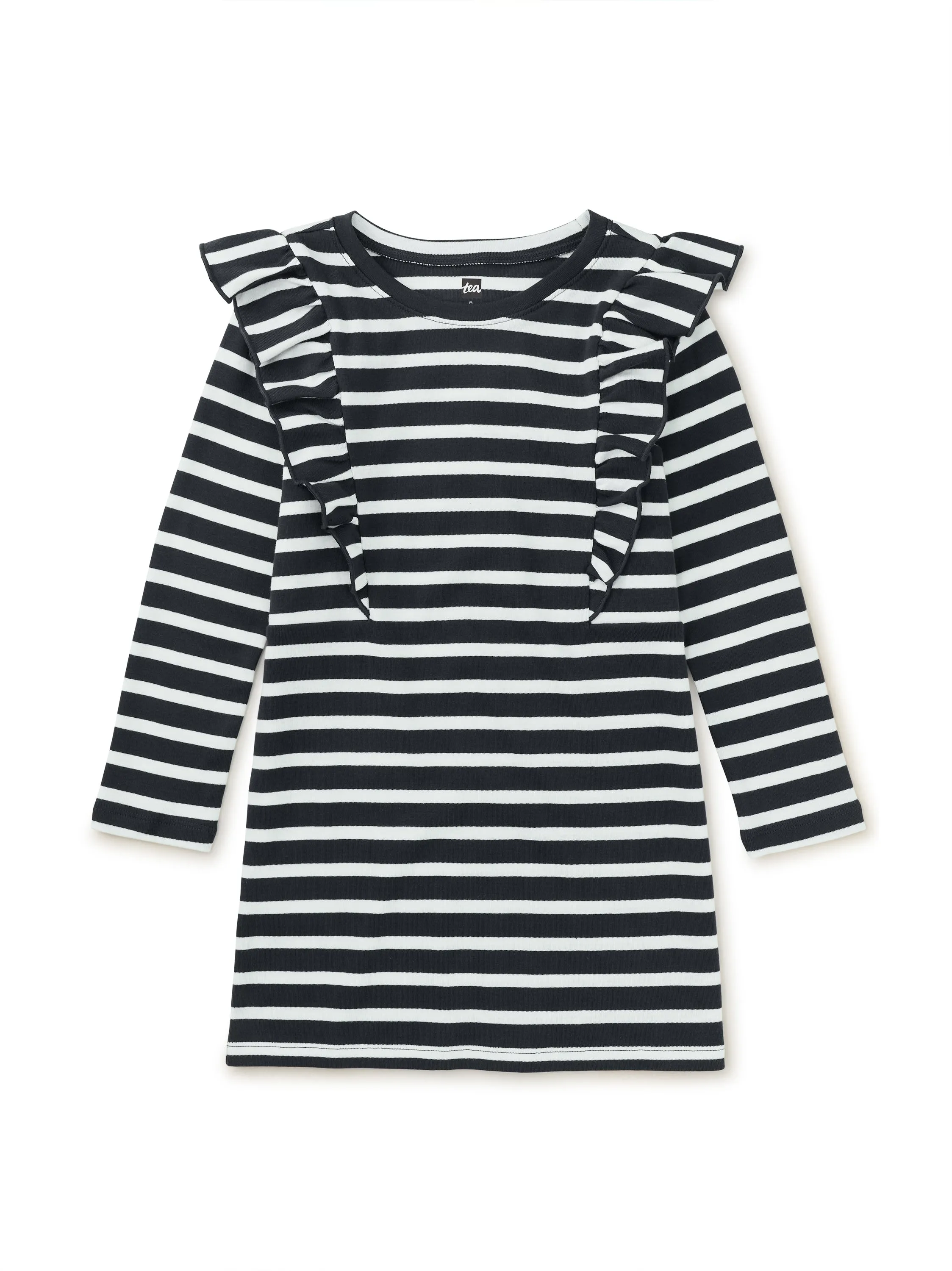 Indigo Stripe Ruffle A line dress