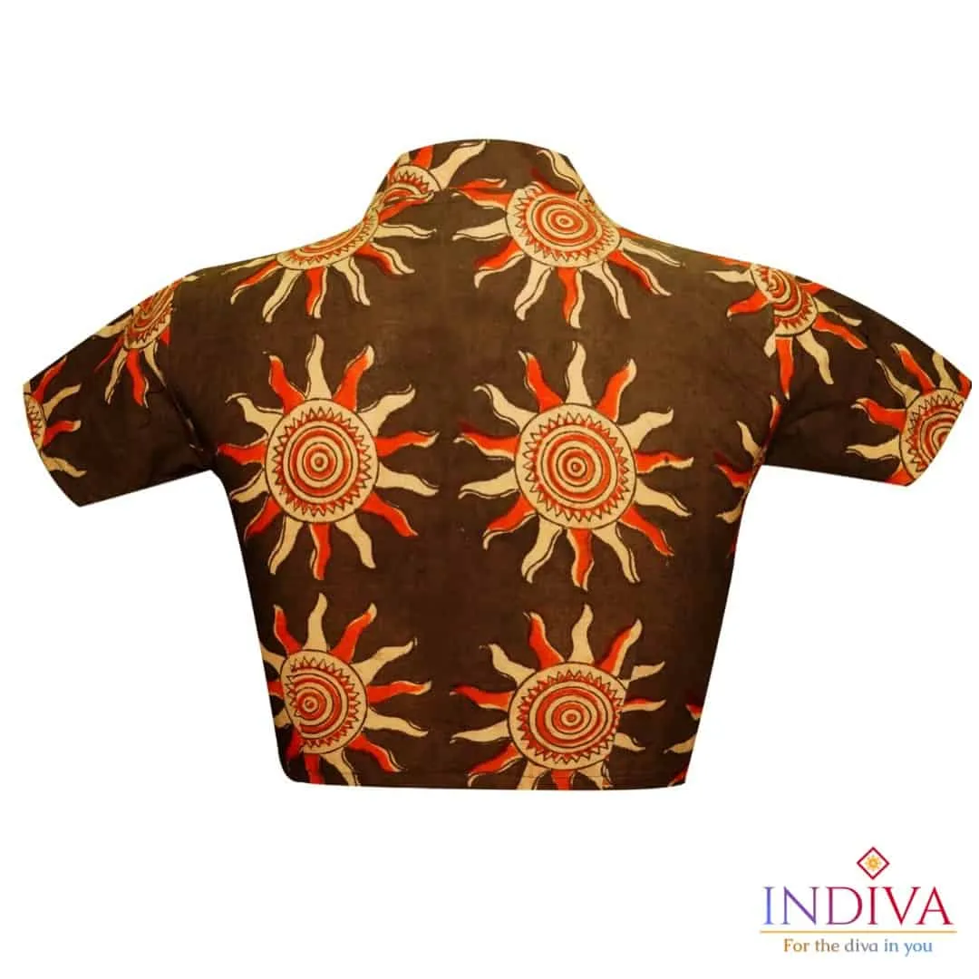 Indiva kalamkari black cotton blouse - 34