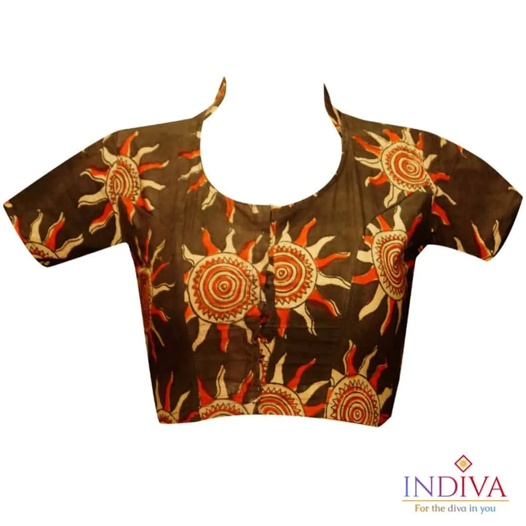 Indiva kalamkari black cotton blouse - 34