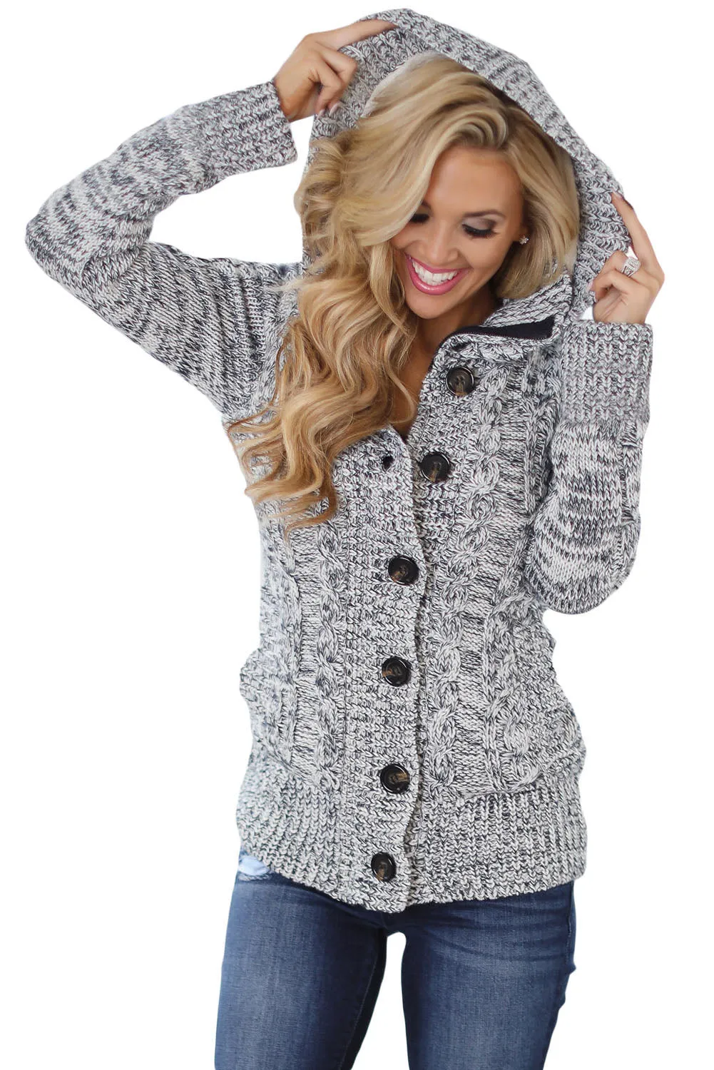 Long Sleeve Button-up Hooded Cardigans