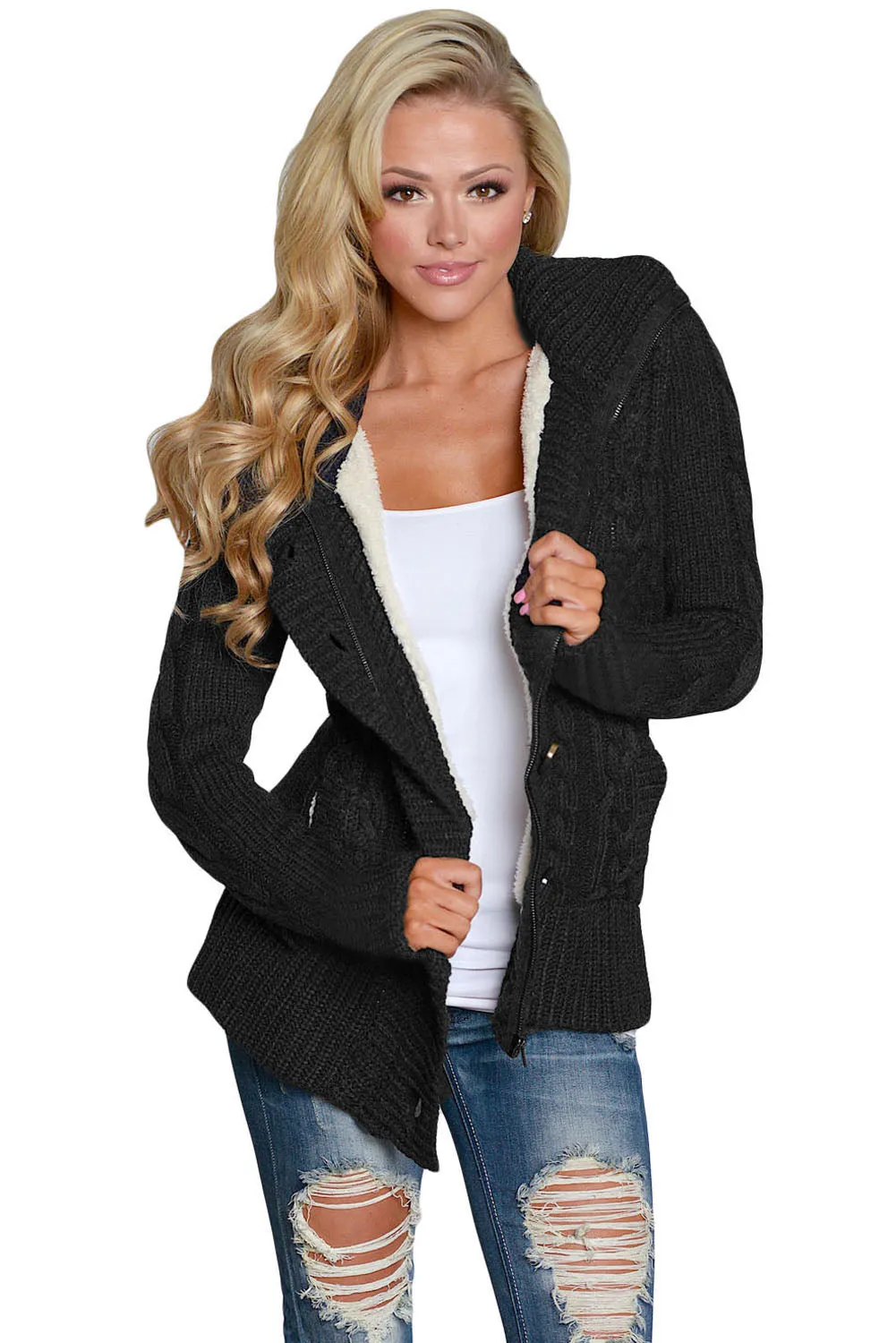 Long Sleeve Button-up Hooded Cardigans