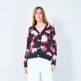 Love motif button-up cardigan wholesale