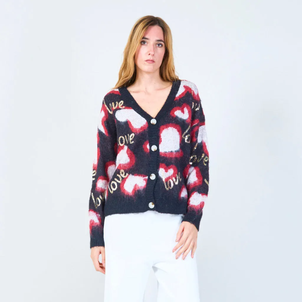 Love motif button-up cardigan wholesale