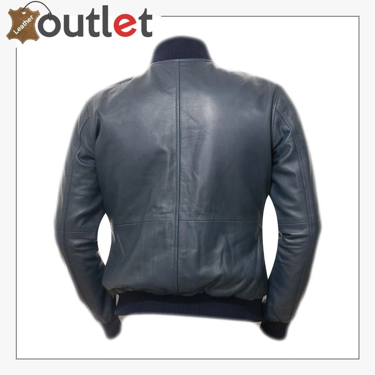 Men Blue Bomber Leather Jacket