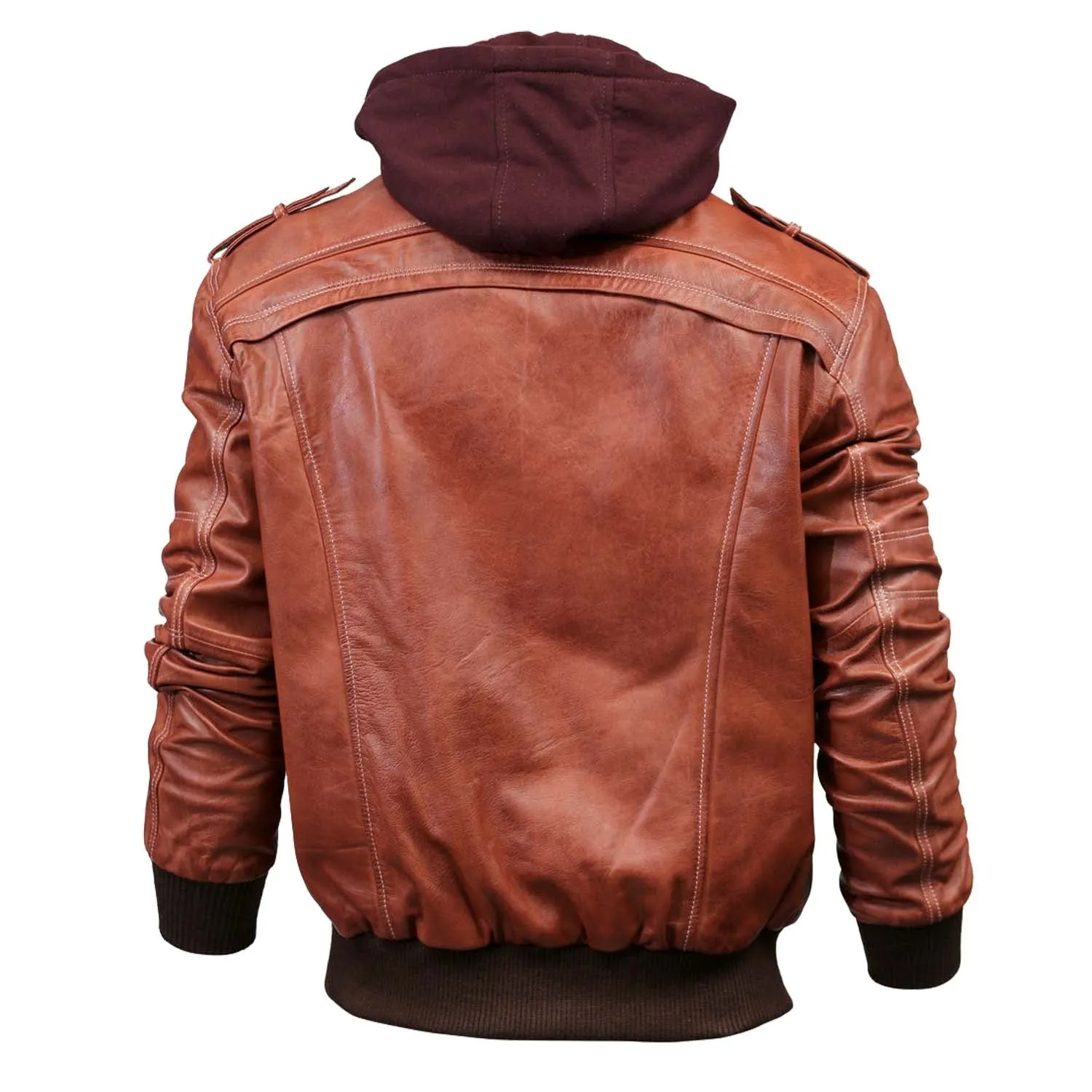 Men's Hooded Bomber Tan Vax Leather Jacket