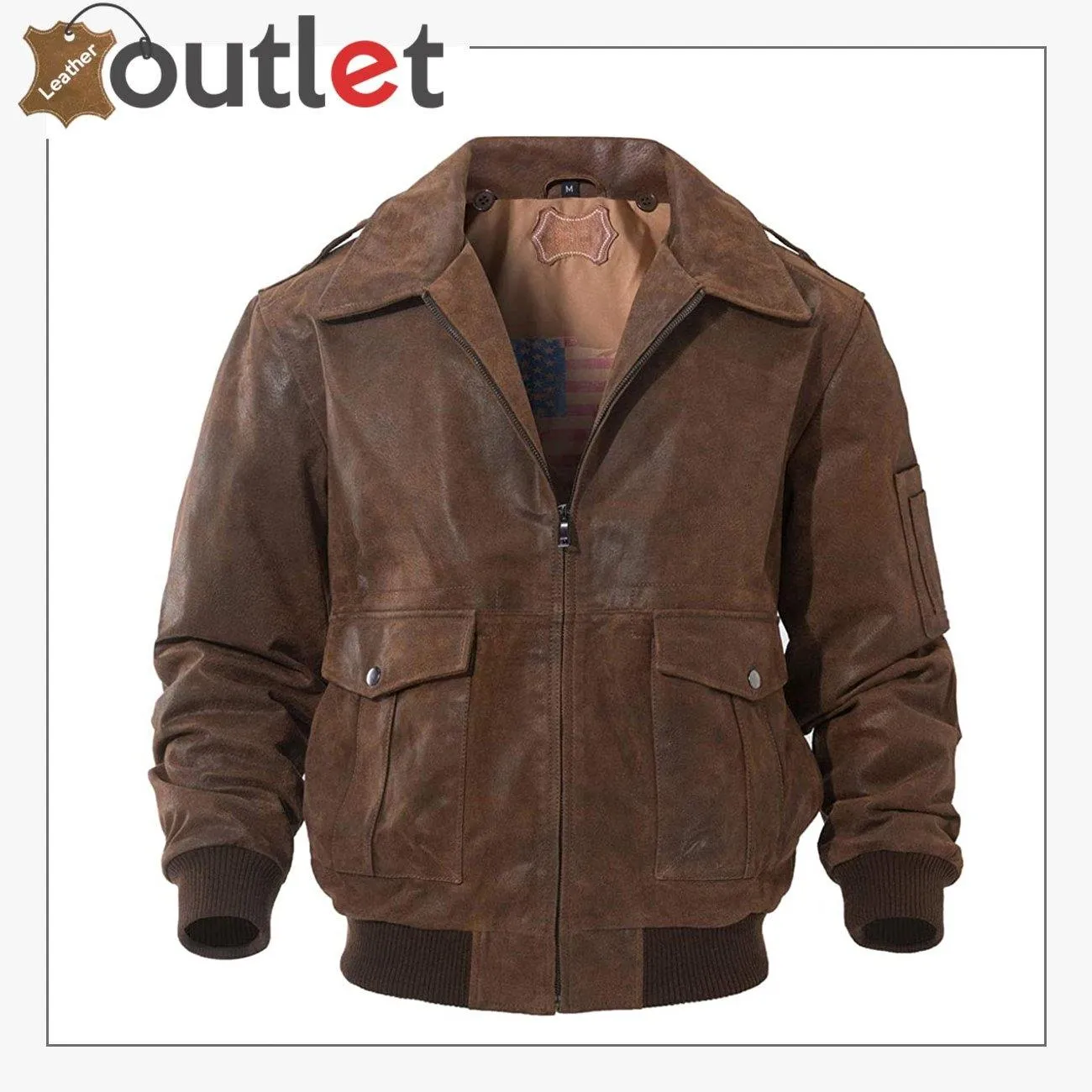 Mens Leather Flight Bomber Jacket Air Force Aviator