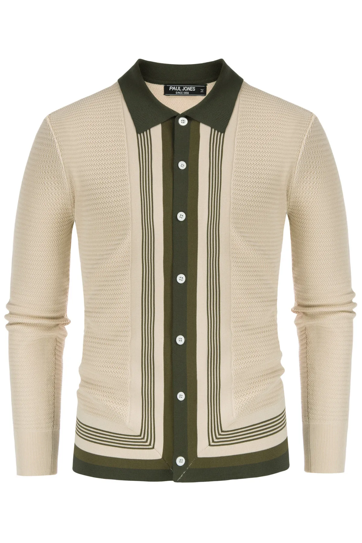 Mens Long Sleeve Button Down Knitted Cardigan Sweaters Stripe Polo Cardigans Shirts