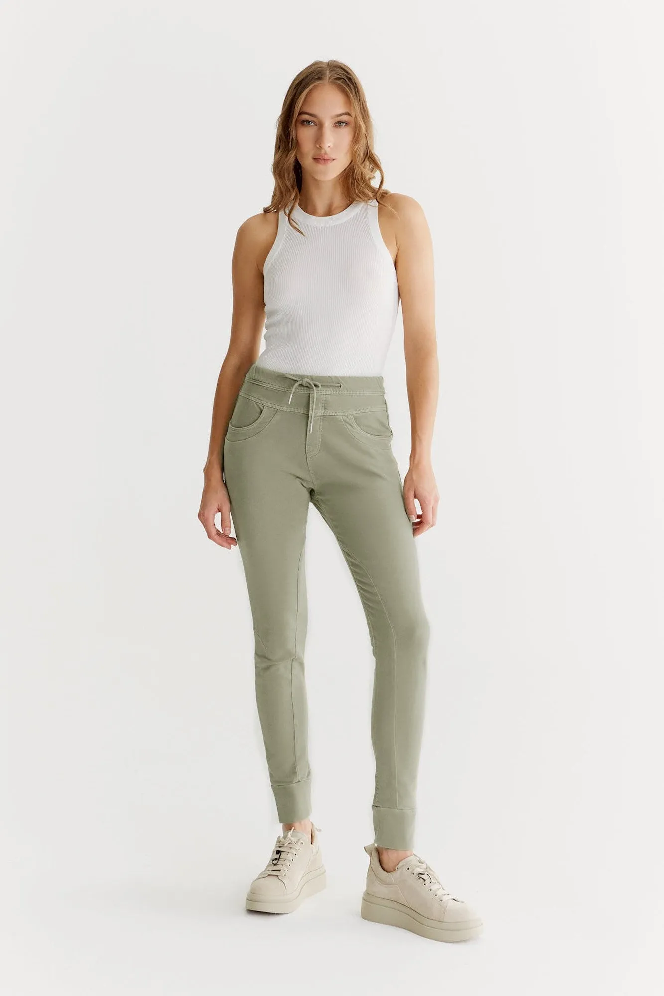 Mila Mid Waist Jogger 5 Pocket Ankle Pants Sage