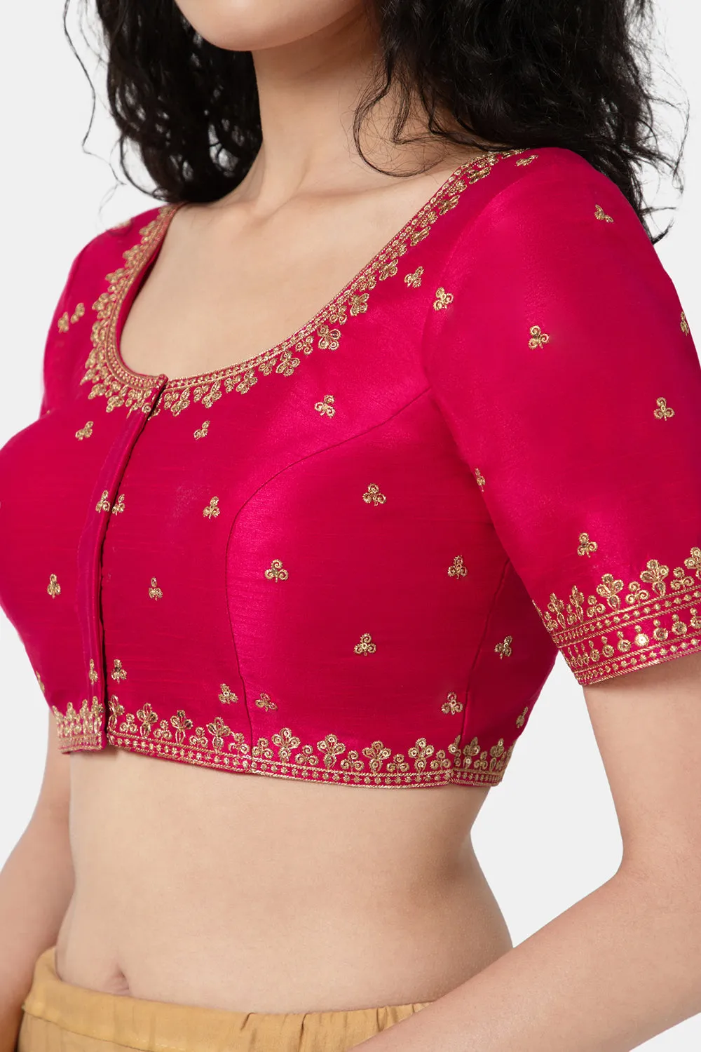 Naidu Hall Ethnic Saree Blouse with U-Neck Elbow Sleeves - Rani