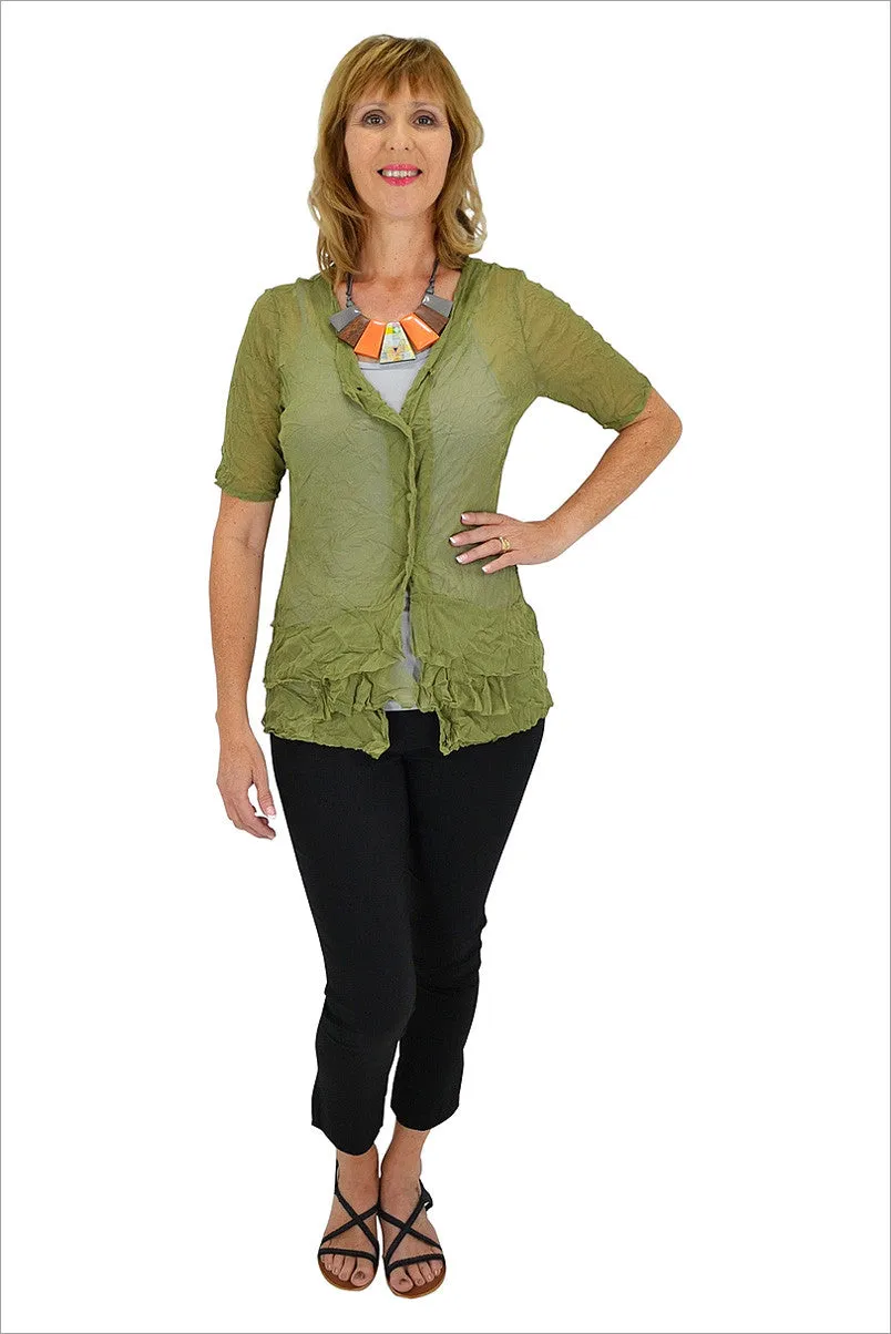 Olive Green Button Up Mesh Cardigan