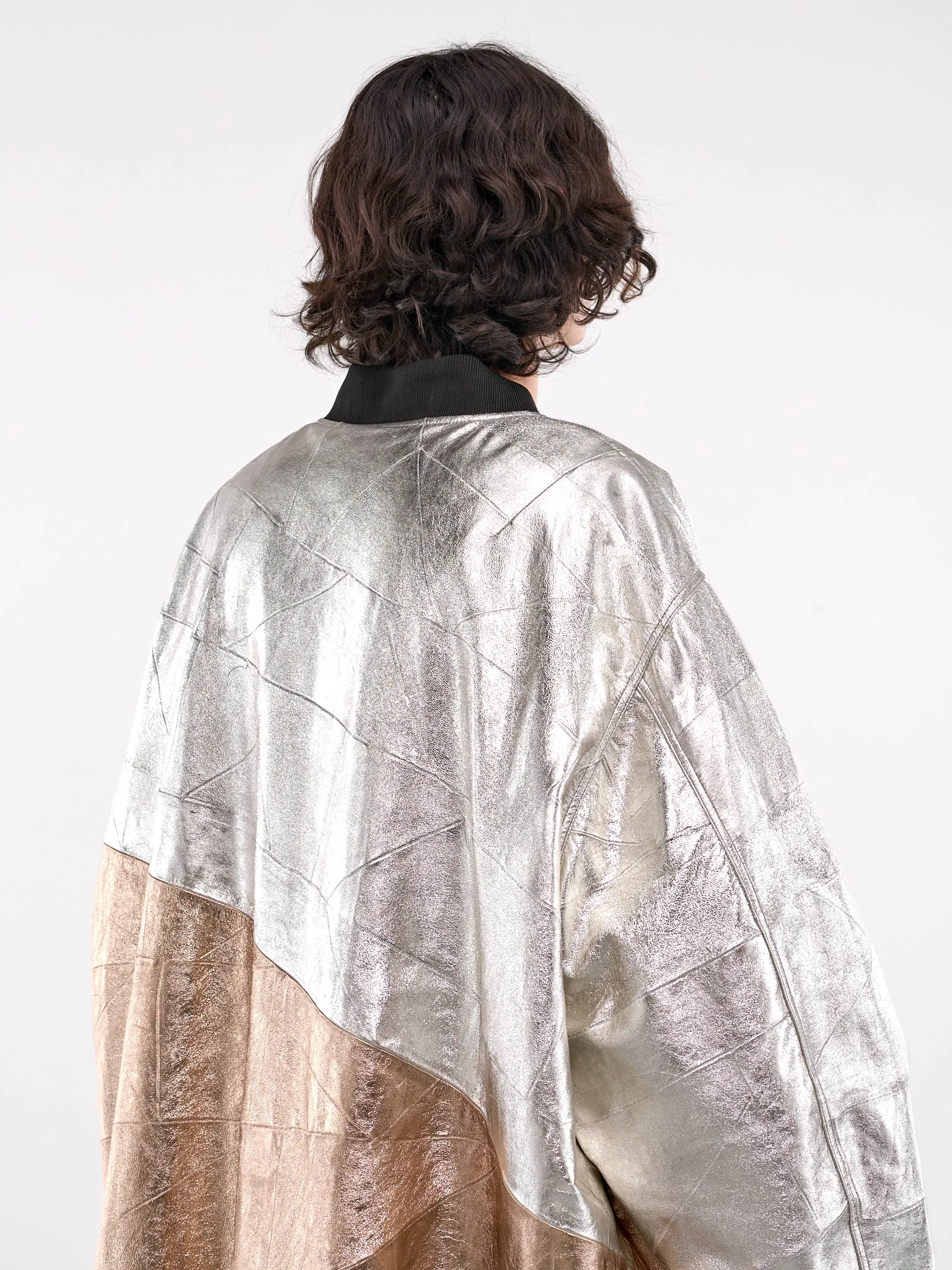 Oversized Leather Bomber Jacket (BL1010-9005-SILVER-CHAMPAGNE)