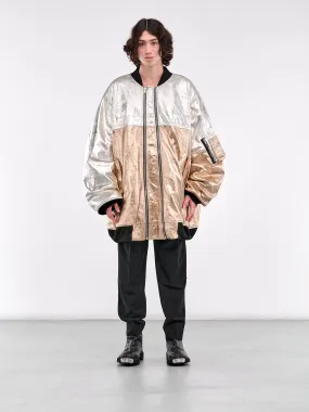 Oversized Leather Bomber Jacket (BL1010-9005-SILVER-CHAMPAGNE)