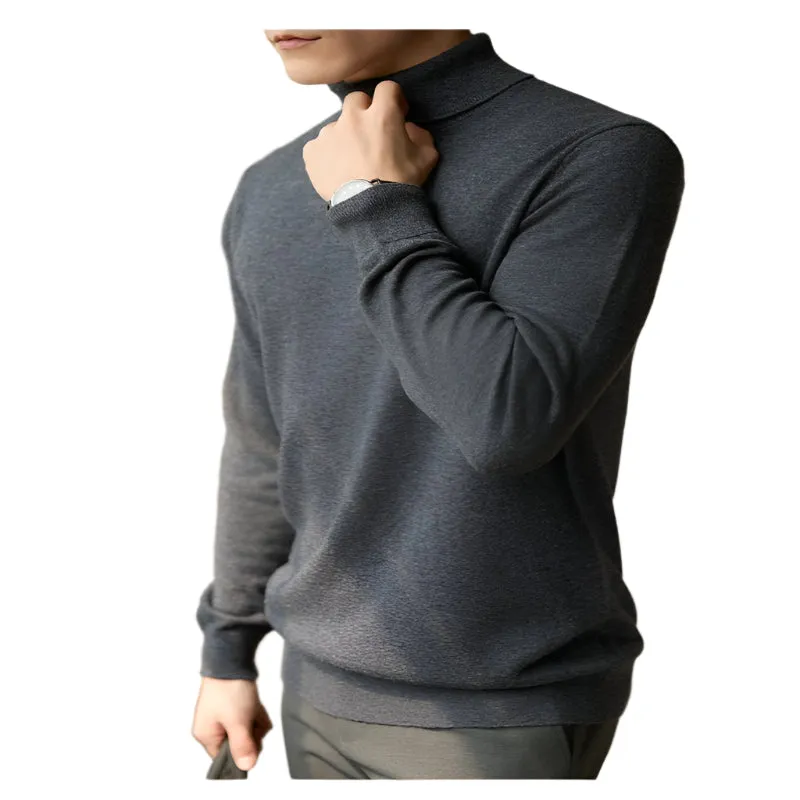 Pure Wool Turtleneck Sweater Men Thermal Slim Fit