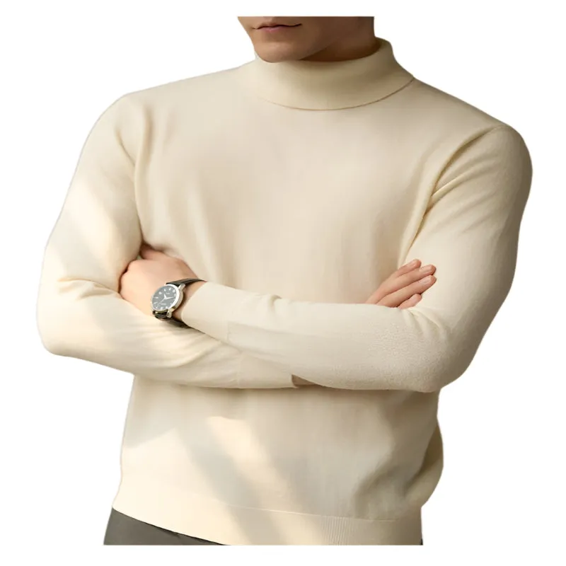 Pure Wool Turtleneck Sweater Men Thermal Slim Fit